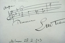 Luigi TEDESCHI - Feuillet de musique, autographe signé avec dédicace, 1913