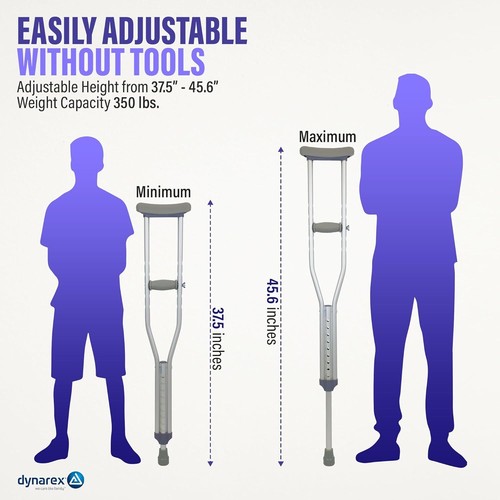 Dynarex Aluminum Crutches, Height Adjust, Arm Cushioned & Hand Grips *All Sizes* - Picture 12 of 26