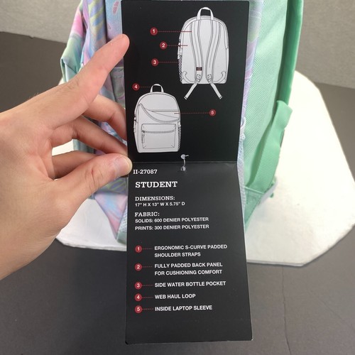 Dickies Student Tropical Zaino (Pastello Tropicale) Manica per Portatile, Ergonomico, NUOVO - Foto 7 di 19