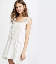 Free People Priscilla Ruffled Crochet Trim White Mini Dress Size S