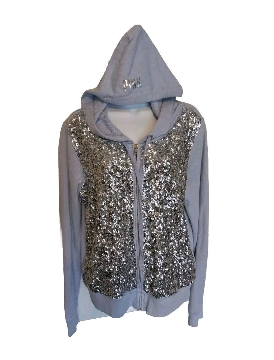 Victoria's Secret PINK Fashion Show Silver Sequin Bling Hoodie