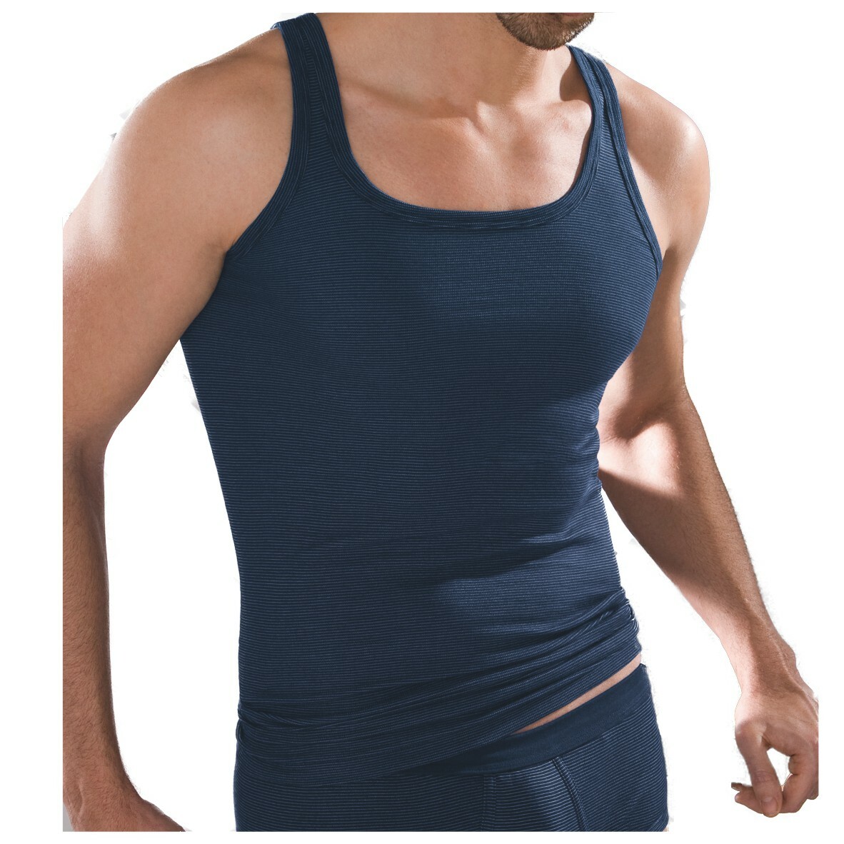 Esge Herren Unterhemd Ringel Achselhemd Sportjacke Tanktop Feinripp Geringelt