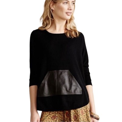La Fee Verte Anthro Cashmere Blend Sweater Leather Pouch Boxy Flowy Top Medium