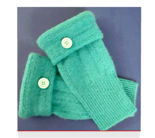 FINGERLESS GLOVES GREEN ANGORA WOOL SMALL - MEDIUM S - M MITTS ARM WARMERS CUFFS