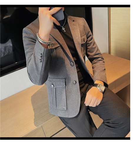 Herren Elegant Blazer Tasche Smoking Mantel Jacken Business Slim Fit Koreanische Mode - Bild 20 von 27