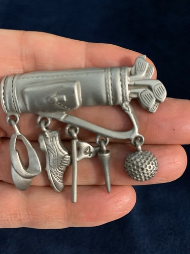 Vintage JJ Jonette GOLF Thema Zinn Brosche/Pin Hänger Charms Golftasche Ball - Bild 5 von 9