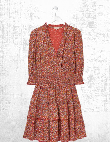 Ex Fat Face Women's Long Sleeve Gradient Floral Jersey Dress in Red