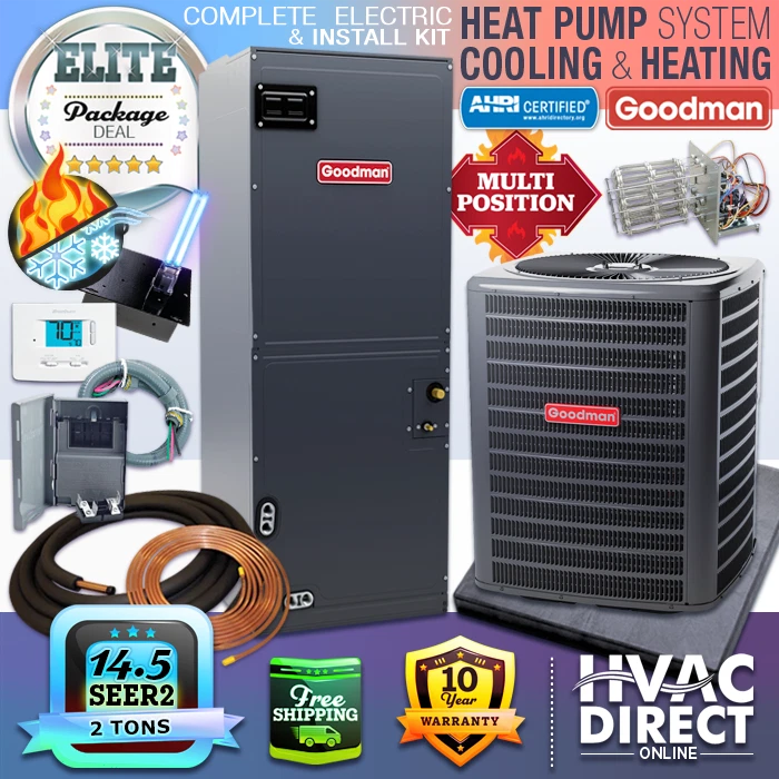 2 Ton 14.5 SEER2 Goodman Electric Heat Pump AC Split System Builder Kit |  eBay