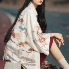 Women Open Front Japanese Kimono Cardigan 3/4 Sleeve Yukata Bathrobe Beach Coat