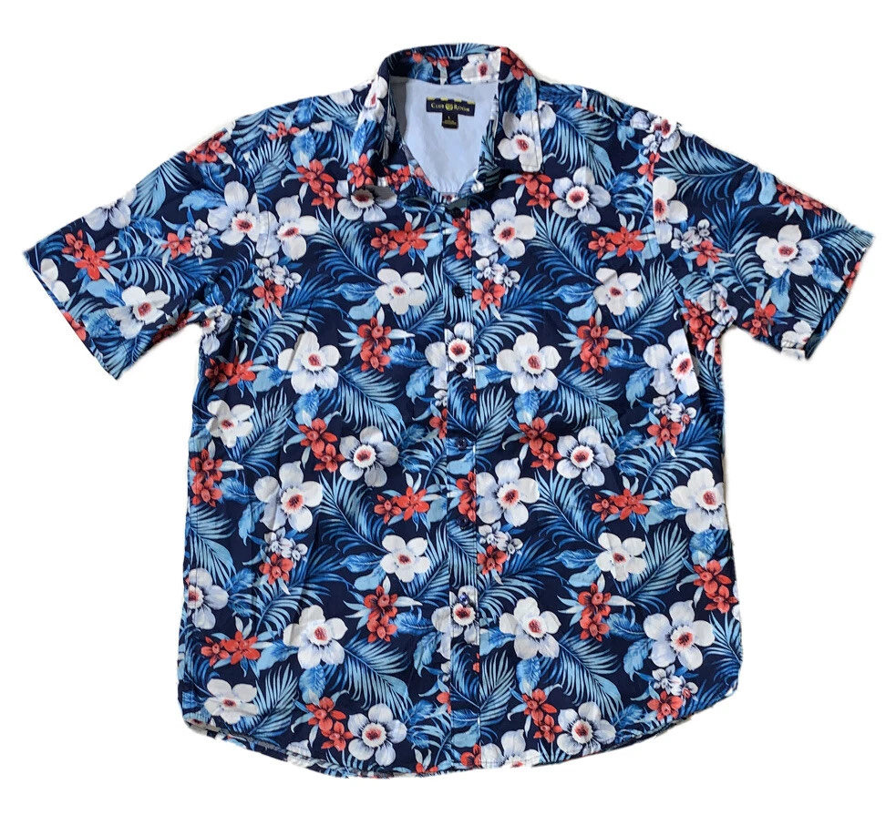 Preowned- Club Room Short Sleeve Button Front Floral Shirt Mens (Size L)