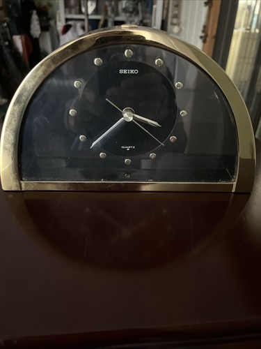 VINTAGE SEIKO QUARTZ TABLE DESK CLOCK QQZ137G JAPAN WORKING GOLD MODERN - Bild 4 von 9