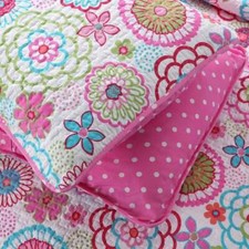 NEW  COZY CUTE PINK WHITE RED GREEN AQUA BLUE FLOWER POLKA DOT GIRLS QUILT SET