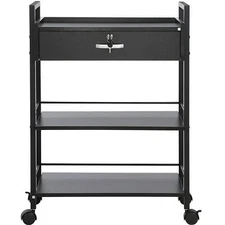 Beauty Salon Trolley Cart, 3-Tier Hair Salon Stations Cabinet w/Lockable Drawer