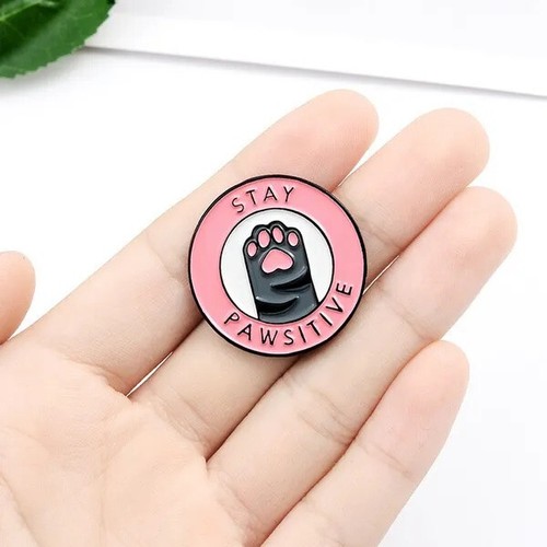 Stay Pawsitive Cat Enamel Pin Lapel Brooch Humorous Funny Badge for Cat Lovers - Picture 6 of 7