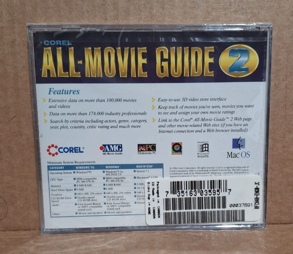 Corel All-Movie Guide 2 (PC / Mac, 1996) - Vintage Reference Disc - New / Sealed - Image 3 of 4