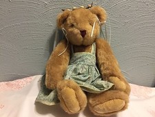 Vermont Teddy Bear Co. Poseable Plush 16" dressed in a teal Paisley dress