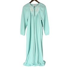Vintage Vanity Fair Floral Embroidered Zip House Coat Robe Muumuu Aqua Small