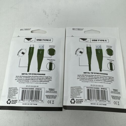 Bytech 6ft Premium USB Type C Cable - Green, 2 Packs - Picture 2 of 2