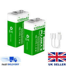 2 x 9v Lithium Rechargeable Battery 9volt Li-ion + USB charging Cable
