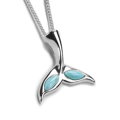 Wal Delfin Meerjungfrau Fischschwanz Halskette 925 Sterling Silber Larimar Ozean Geschenke