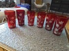Anchor Hocking Tumblers Glasses Ruby Red White Lilies Vtg Mid Century Juice 6pcs — photo 6