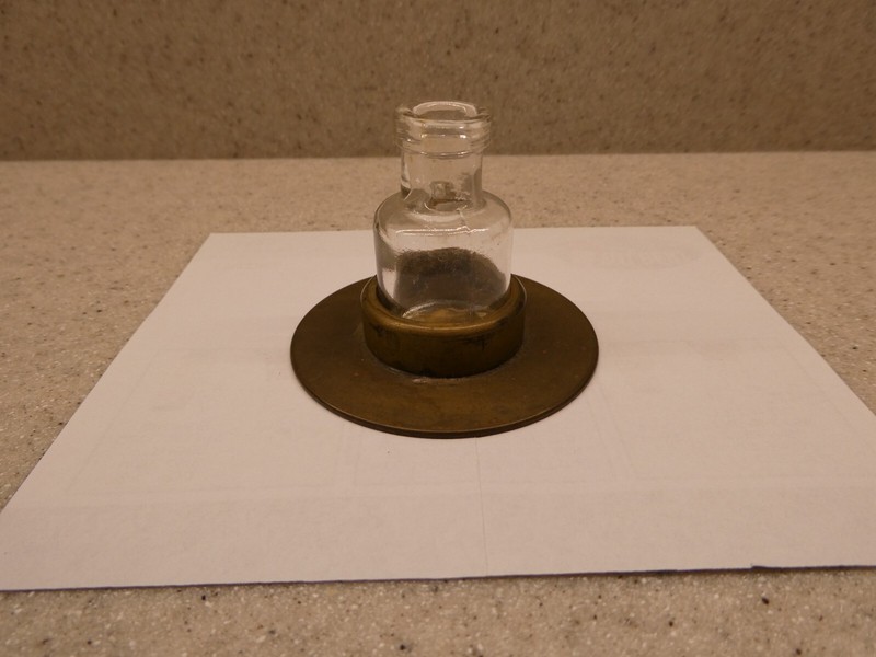 Old Medicine Bottle w/Cast Brass Base Holder - Lab or Apothecary