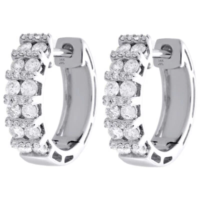 Damen 14K Weißgold Echtem Diamant Mini Hoops Kanal Set 0.70 " Ohrringe 3/4 Karat - Bild 1 von 4
