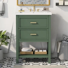 24'' Bathroom Vanity w Top Sink Modern Style w 2 Drawers Single Sink Vanity
