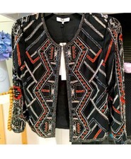Parker Womens Beaded Geometricdetail Short Long Sleeve Jacket Size S - Nwt