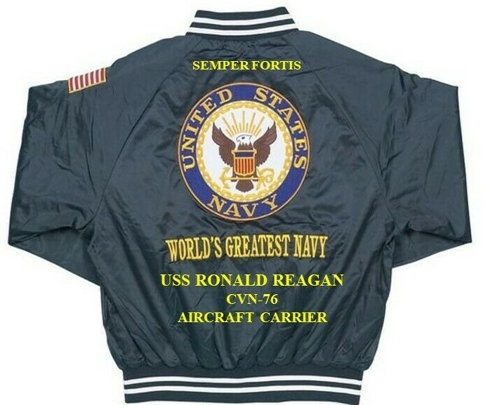 USS RONALD REAGAN CVN-76 CARRIER NAVY EMBROIDERED SATIN JACKET