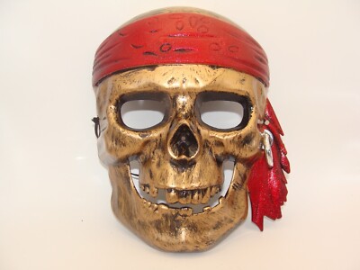 Halloween Skull Mask w/Red Bandanna ~ 8  L x 6.5W ~ VGC ~