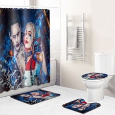 Harley Quinn Bathroom Rugs Shower Curtain Bath Mats Non-Slip Toilet Lid Cover