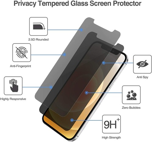 2 Pack Anti-Spy Privacy Glass Screen Protector for iPhone 13 Mini 13 Pro Max - Picture 7 of 8