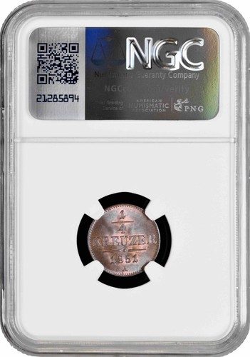 Austria 1/4 kreuzer 1851 A, NGC MS66 RB, "Franz Joseph I (1848 - 1916)" Top Pop - Picture 2 of 2