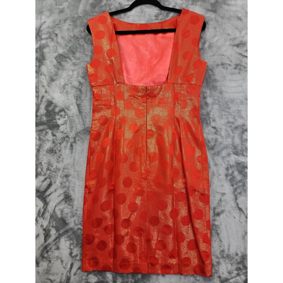 Vintage Gillian Dress Womens 10 Orange Gold Metallic Silk Sleeveless Sheath - Image 3 of 4