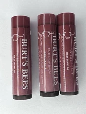 3x Burt's Bees Lip Tinted Lip Balm Red Dhalia, Long Lasting 2 in 1