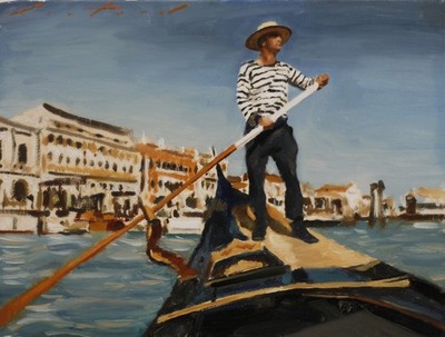 Venetian Gondola - Original Italian Oil Painting On 12'' X 16'' Canvas Board - Art