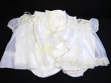 2 Antique 1920s 40s Sheer Baby Gown Dresses Bloomers Bonnet White Christening