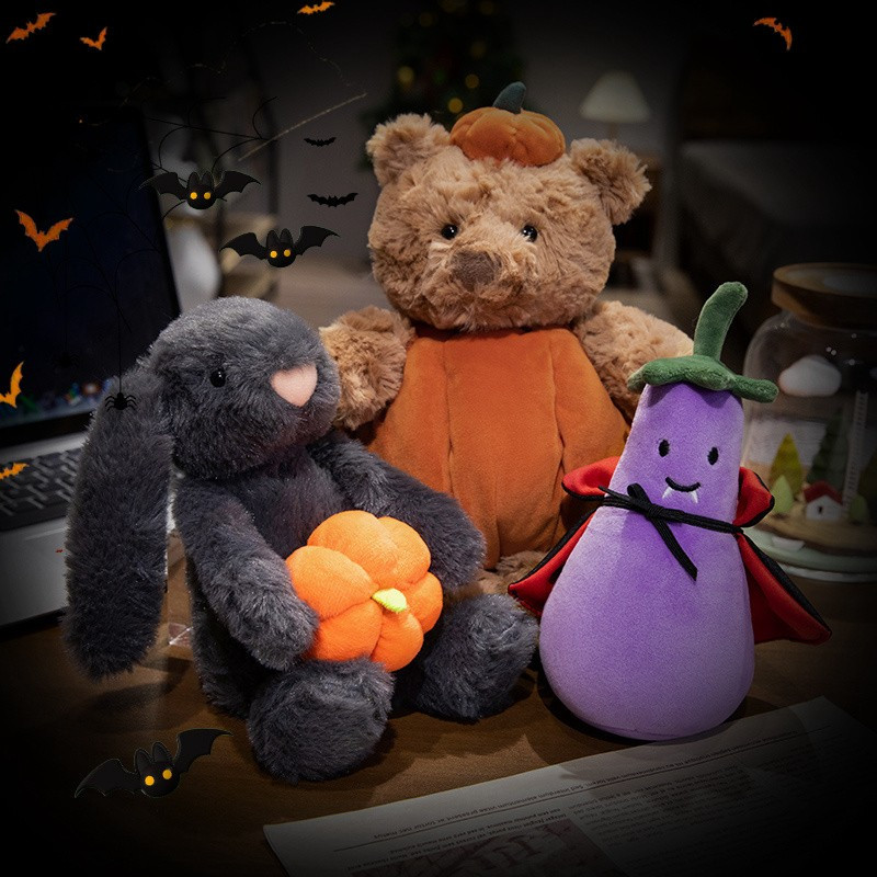 3pc Set Brown Bear Eggplant & Black Bunny Soft Plush Toys Birthday Gift