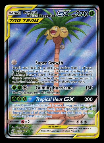 Unified Minds #215/236 Rowlet & Alolan Exeggutor GX (Alternate Full Art) (mp)