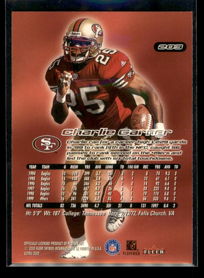 2000 Ultra #203G Charlie Garner Gold Medallion - Image 2 of 2