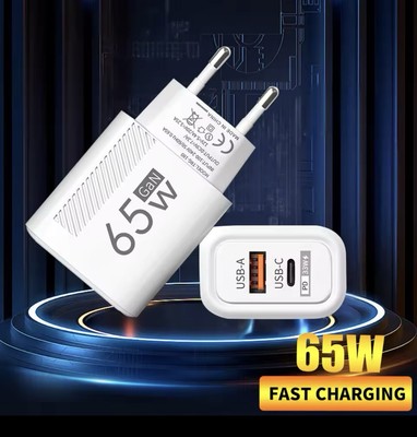 Ladegerät Power Adapter 65 Watt  1x USB-A + 1x USB-C  Geräte weiß