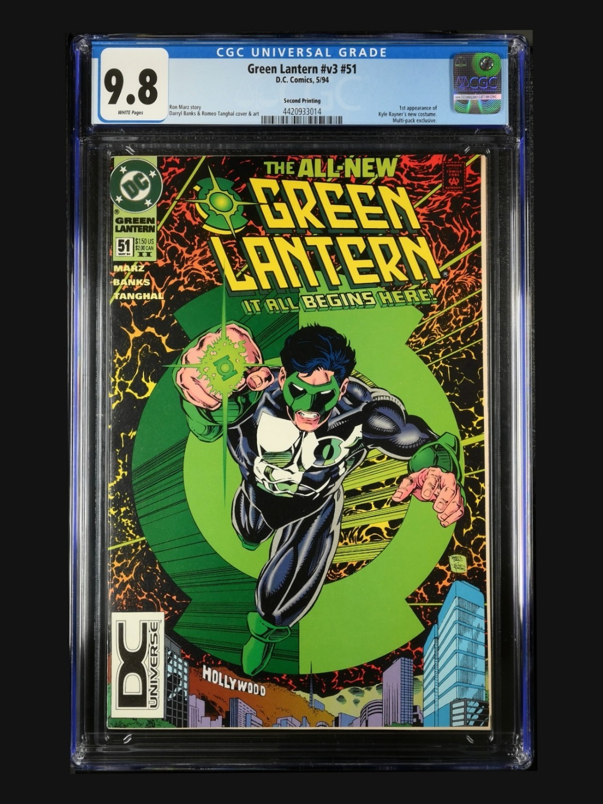 Green Lantern #51 DC 1994 CGC 9.8 WP / Rare 2nd Print DC Universe Logo Variant 