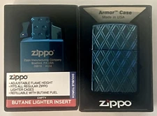 High Polish Blue Diamonds Zippo Armor Case With Zippo Blue Double Torch Insert