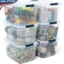 Stackable Plastic Storage Container W/ Snap-Tight Lid Recessed Handles New