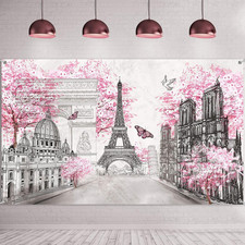 Paris Tapestry Backdrop Eiffel Tower Birthday Party Decoration