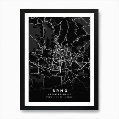 Brno Czech Republic Black Map 1 Art Framed Wall Art Poster Canvas Print Picture