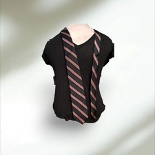 100% Silk Collegiate Stripe Repp Necktie Made in USA Black Wine Grey 58" x 3 1/2