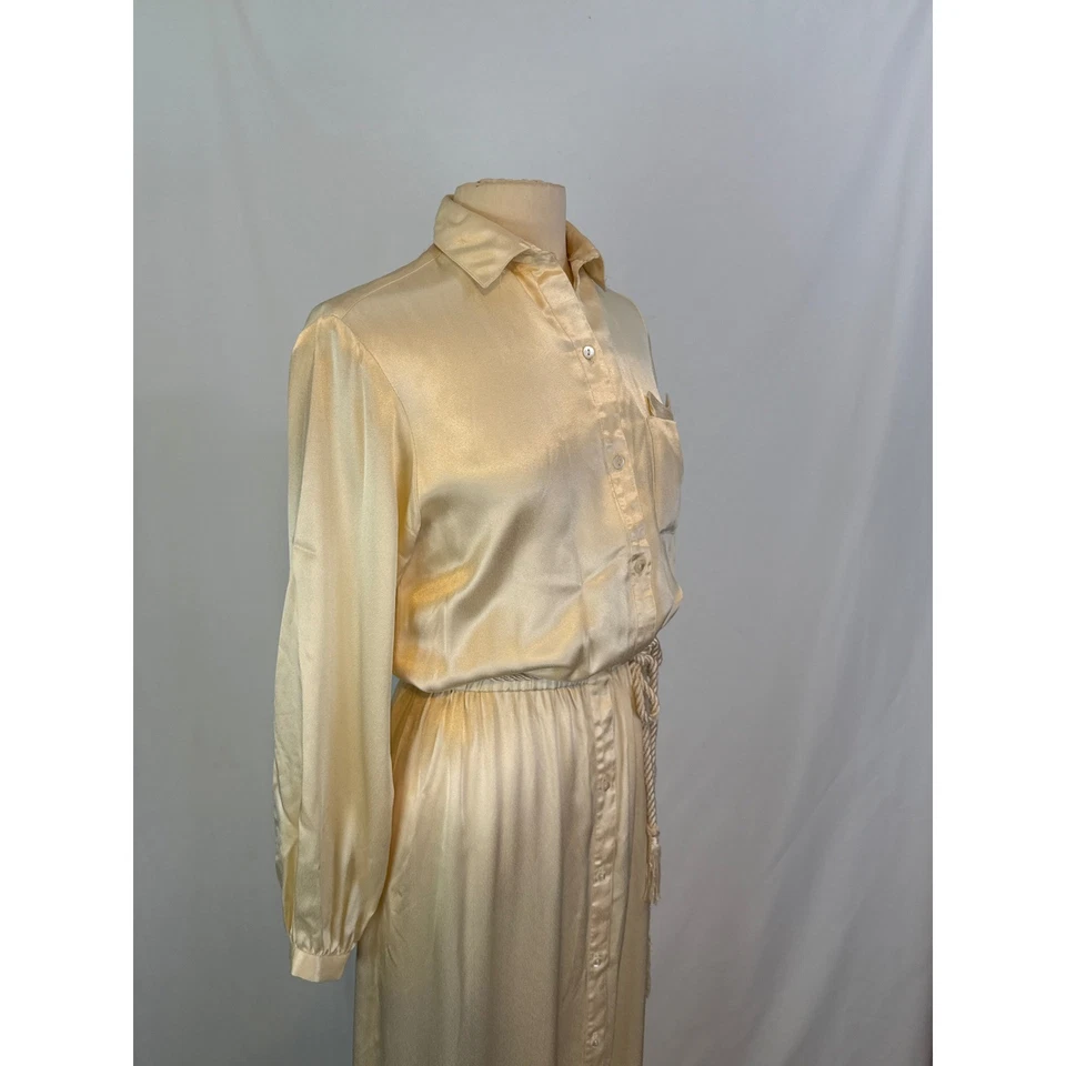 Oggee Lillie Rubin Vintage 70s White Satin Maxi Dress w/ Rope Belt 36 Bust - Image 4 of 4