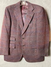 Thom Keffler Blazer Mens 44R Burgundy Blue Gray Plaid Wool Jacket Vintage